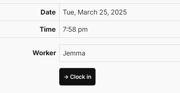 Front-end clock-in page